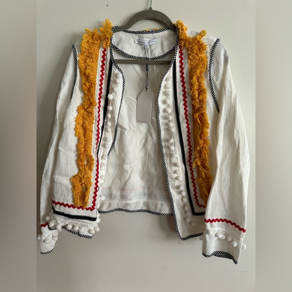 NWT English factory Bohemian festival Tassel & Pom Pom Trim Open Front Jacket - Picture 7 of 12